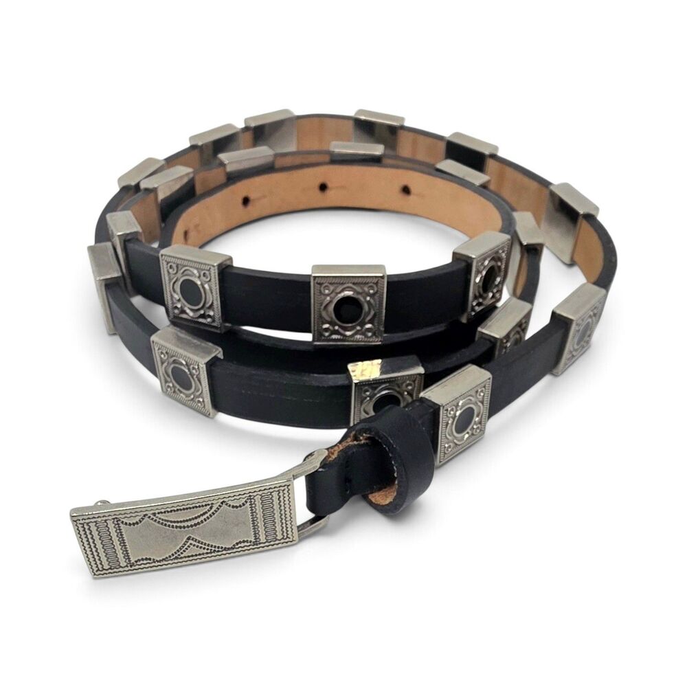 Qualheim Bollorini Black Leather Belt Silver Concho's & Buckle Size XL  Waist